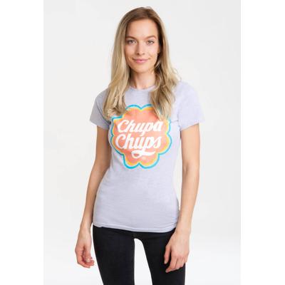 T-Shirt LOGOSHIRT "Chupa Chups", Damen, Gr. XS, grau (grau, meliert), 93% Baumwolle, 7% Polyester, bedruckt, meliert, normal, Rundhals, Shirts T-Shirt, mit lizenzierten Design