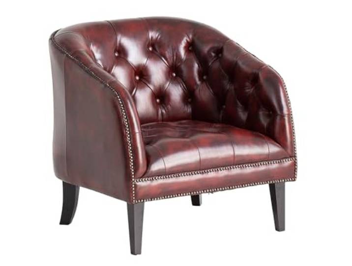 Woodkings Chesterfield Sessel Oakland, Echtleder Rot Armlehnsessel, Handarbeit, Für Wohnzimmer, Büro oder Club, Stilvolles Design