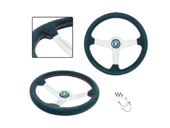 Volant de course modifié en cuir velours à cadre droit ND 14 pouces 350 mm 13053