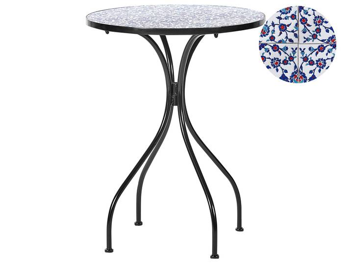 BELIANI Gartentisch Blau Metall Mosaik Muster ø 60 cm Rund Kaffeetisch Couchtisch Outdoor Terrassenmöbel Gartenmöbel Balkonmöbel
