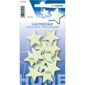 Herma Sticker Leuchtsticker, 15019, Sterne Mini, gelb, Leuchteffekt, 12 Sterne, 12 Stück