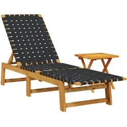 vidaXL Sonnenliege mit Tisch Schwarz Massivholz Akazie und Stoff