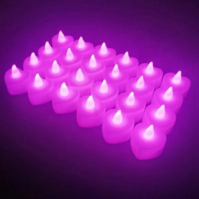 Uplift Treasures 24 Piece Heart Shape LED Flameless Tea Light Candle Set purple 24pcs