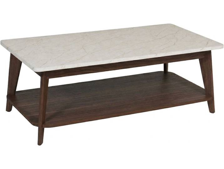 Couchtisch JAHNKE SIXTY COFFEE , braun (walnuss, marmor weiß, walnuss, marmor weiß), B:110cm H:40,3cm T:55cm, Tische, Couchtisch, Couchtisch, 2 Ebenen, Skandi, Walnuss-Optik&Marmor-Look, Breite:110 cm
