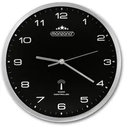 Monzana Funk Wanduhr Funkuhr 31cm Schwarz Silber
