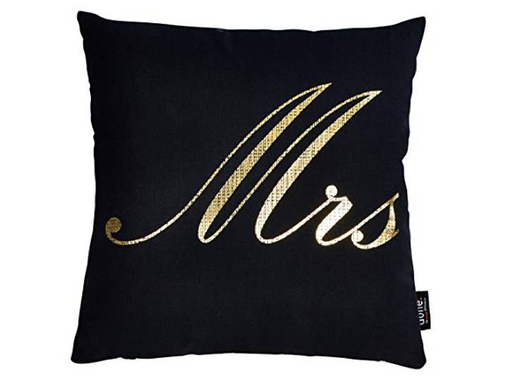 done. Cushion Black LINE Kissen mit Glanz-Druck Gold 45 cm x 45 cm Mrs