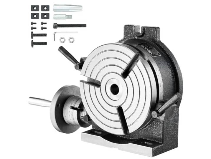 VEVOR Plateau Diviseur Horizontal Vertical 200 mm Table Rotative Fraiseuse Pour Perceuse à Colonne\, Fonte\, avec Rainures T\, Échelle Graduée\, Réglage par Vis sans Fin\, Positionnement Indexation Précis