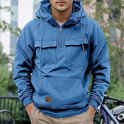 Herren Hoodie Sweatshirt Kapuze Hoodie mit Viertelreißverschluss Taktischer Kapuzenpullover Taktisch Weinrot Schwarz Wein Armeegrün Marineblau Mit Kapuze Glatt Tasche Taktisch Sport Natur Täglich