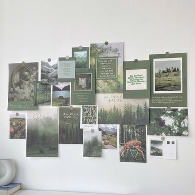 Inspire Select Nordic Retro Photo Card Wall Stickers Set Japanese Mori Style DIY Art Postcards For Bedroom Decor misty Mountains