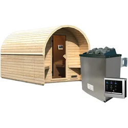 Karibu Gartensauna/Saunafass Fasshaus 3 9 kW Ofen inkl. Steuergerät