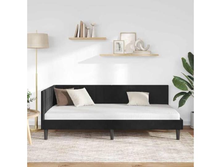 KTHLBRH Eckbett Schwarz 100 x 200 cm Samt Platzsparendes L-Design, wendbares Kopfteil, robustes Sperrholz, Verwendung im Innenbereich