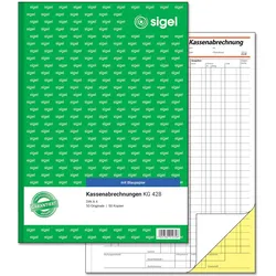 Sigel KG428 Kassenabrechnungen, einfaches Satzbild, 1. und 2. Blatt bedruckt, A4, mit Blaupapier, 2 x 50 Blatt