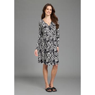 Umstandskleid NEUN MONATE "Viskose-Kleid für Schwangerschaft und Stillzeit", Damen, Gr. 46, N-Gr, schwarz-weiß (schwarz, weiß), Jersey, Obermaterial: 95% Viskose, 5% Elasthan, bedruckt, weit, Kleider, Stillkleid in fließender Form und mit modischem...