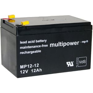 Multipower AGM-Batterie MP12-12, 12 V, 12 Ah, Faston 4,8 mm Anschluss, mit VdS-Zulassung