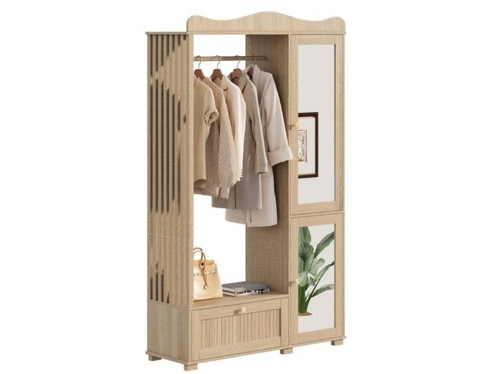 Armoire compacte avec miroir penderie ouverte 2 portes tiroir pratique rangement chambre entrée