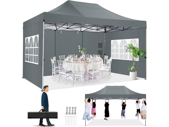 Tente d'auvent Pop up 10x15 robuste avec 4 parois latérales, tente de fête extérieure commerciale facile à installer, auvent de mariage 100% étanche