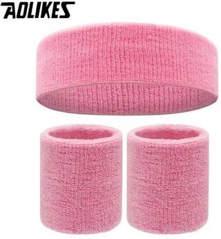 Uplift Treasures AOLIKES Terry Cloth Sweatband Set With Headband And Wristbands pink