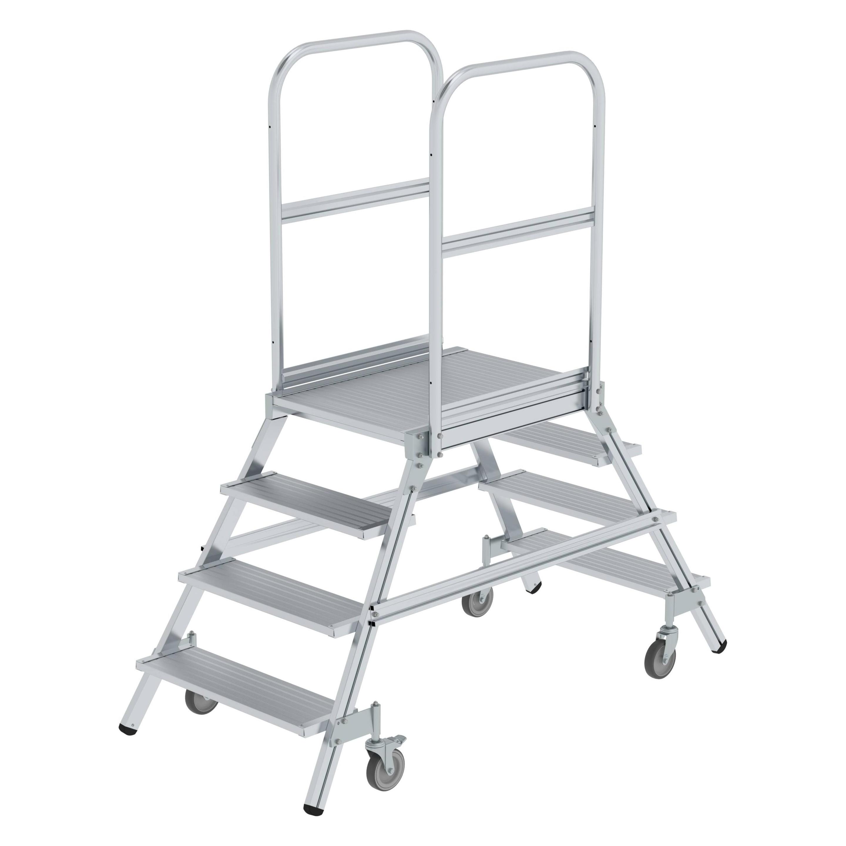 Munk Podesttreppe beidseitig begehbar mit Federrollen Aluminium geriffelt 4 Stufen (Plattformleiter, 179 cm) (228733)