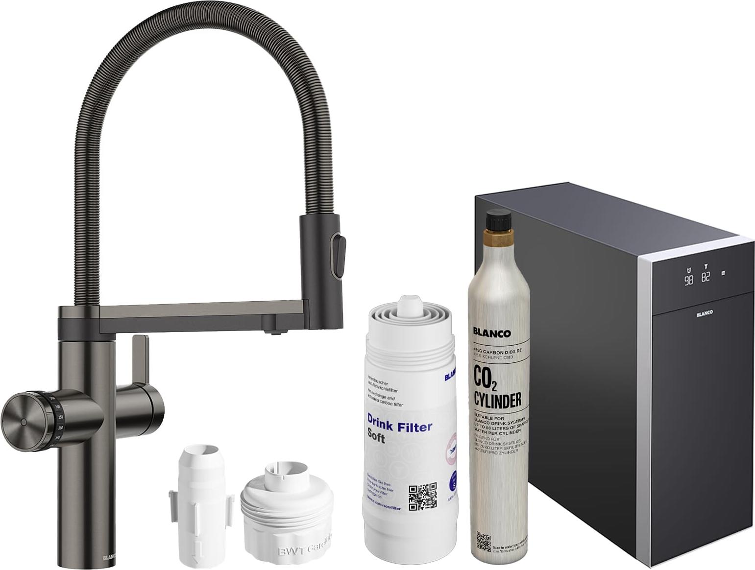 Blanco Set Trinkwasserarmatur Choice Icona Satin Dark Steel + Kühl- und Karbonisierungseinheit Choice.All