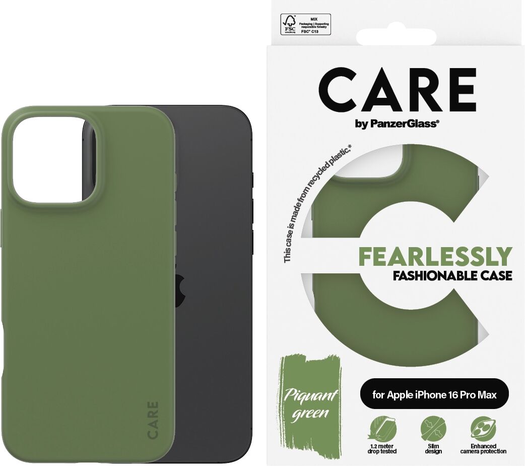 CARE BY PANZERGLASS Handyhülle "Fearlessly Fashionable Case für Apple iPhone 16 Pro Max", grün, Smartphones, Hüllen, Backcover, Schutzhülle, Handyschutzhülle, Case, Schutzcase, stoßfest, Handyhülle