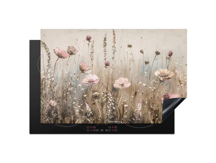 HERDABDECKPLATTE Blumen - Beige - Trockenblumen Induktionsschutz 80x52.2 cm