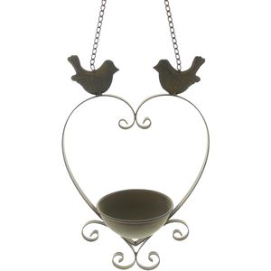 Frank-Flechtwaren Vogeltränke Hänger, 19 x 52 cm, zum Hängen, mit Dekovögel, aus Metall
