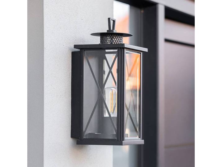 K.S. Verlichting Außenwandleuchte Winchester, dimmbar, schwarz, Aluminium, Laternenform