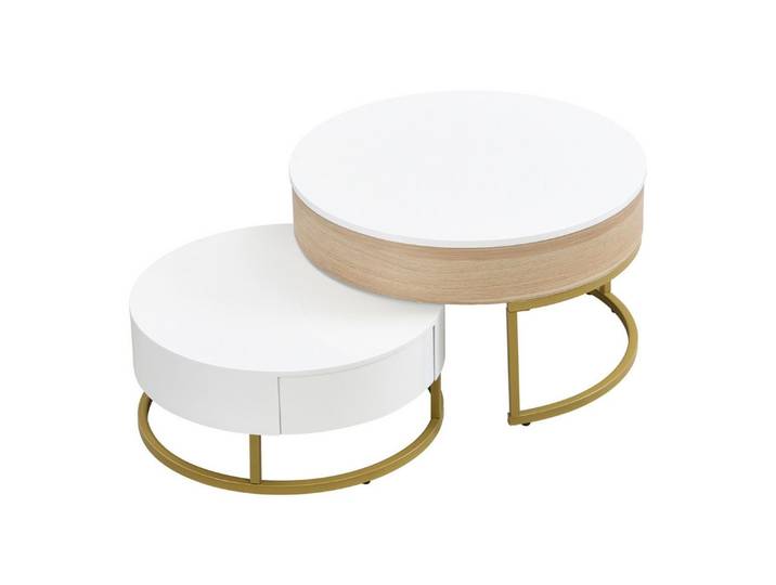 Odikalo Couchtisch Satztisch hochklappbare kombination Beistelltisch Schubladen 2-Set