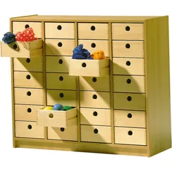 Werkraumregal, 28 Holzkästen