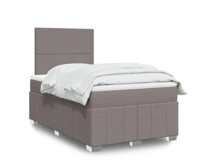KGTKGTYER Boxspringbett 120x200 cm Taupe mit Matratze & Taschenfederkern Höhenverstellbares Kopfteil, Inklusive Auflage, Atmungsaktiver Stoff