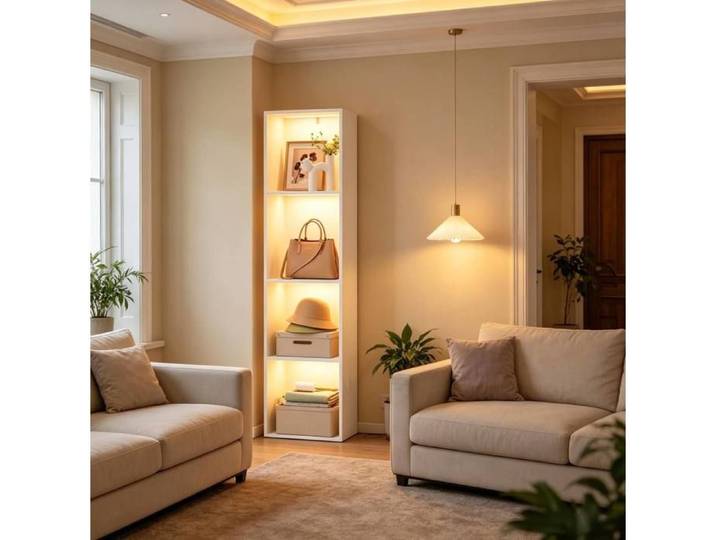 WUVRIE Bibliothèque verticale 4 compartiments avec éclairage RGB réglable 40 x 29 x 170 cm blanc