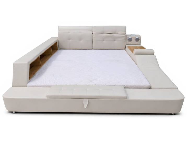 JVmoebel Bett Doppel-Lederbett mit Regalen und integrierter Massagefunktion Sofort (Bett), Made in Europa