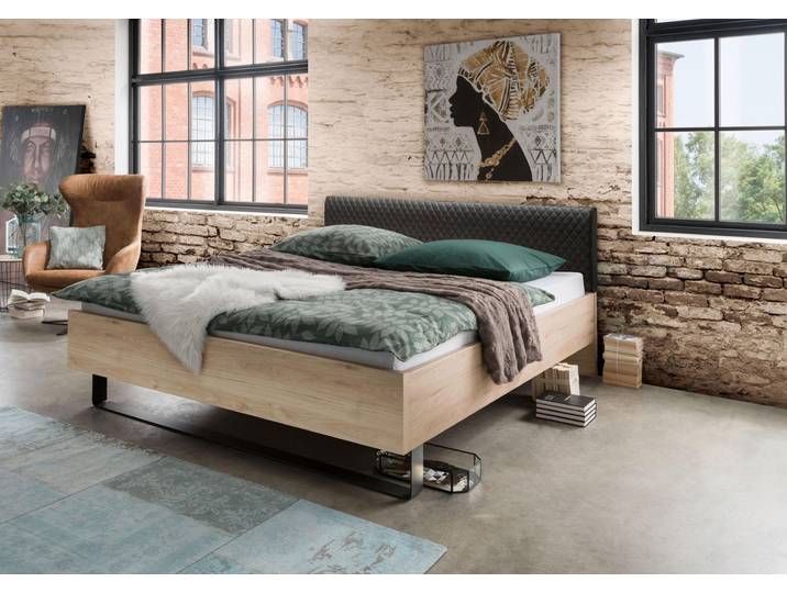 Bett WIEMANN Brüssel , beige (steineiche nachbildung, schiefer nachbildung), B:189cm L:208cm, Betten, Bett