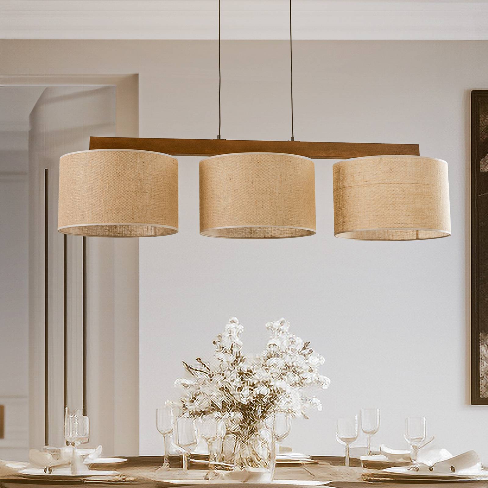 Pendant Light Juta TK Lighting, dimmable, Light wood, Living / Dining Room, Textile / fabric / silk, Ceiling Light