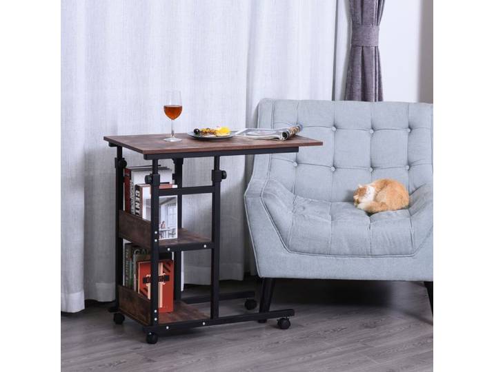 SENVIRO table d appoint mobile reglable 80x40x72-82 cm brun