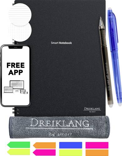 Dreiklang be smart 4270001452115 Wiederbeschreibbares Notizbuch liniert, Punktraster Schwarz Anzahl der Blätter: 20 DIN A4