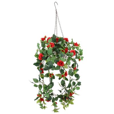 Kunstpflanze I.GE.A. "Künstlicher Rosenbusch im Korb", rot, B:30cm H:80cm L:26cm, Polyester, Kunstpflanzen, Kunstpflanze, Rosen Deko Kunstblumen Seidenblumen Blumen Blumengirlande Rosenranke
