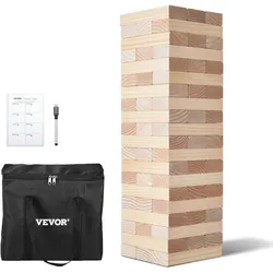 VEVOR Wackelturm mit 60 Blöcken & Anzeigetafel & Tragetasche, Tumbling Tower aus Kiefernholz, Holzturm Höhe bis 60 cm, Holzstapelspiel, Tumbling Tower-Familienspiele für drinnen/draußen Party