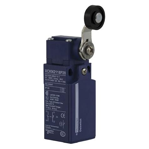 TE Sensors Limit Switch 1NO1NC ISO20 Roller lever (XCKN2118P20)