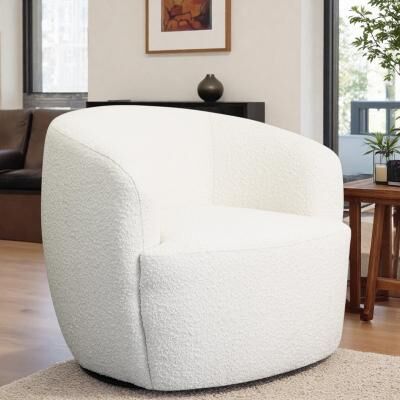 "32"" Boucle Swivel Accent Chair with Teddy Boucle Fabric and 360° Steel Swivel Base and No Assembly"