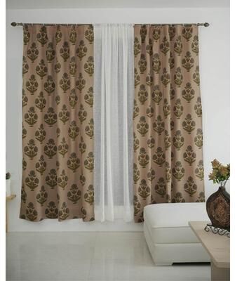 Fabdivine Hand Block Printed Floral Linen Rod Pocket Curtain Panel - Badsha