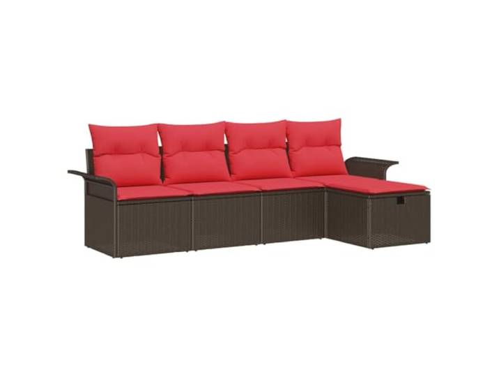 Garten-Sofa Set aus Polyrattan 5er Braun und Rot mit Kissen Verstellbare Tischplatte, modulares Design, wasserdichte Tasche, Polyesterkissen, Stahlrahmen, UV-beständig