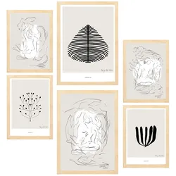 POSTER Set Mit 6 Schwarze & Beige Abstrakte Kunst A3 & A4 Rahmen Aus Hellem Holz