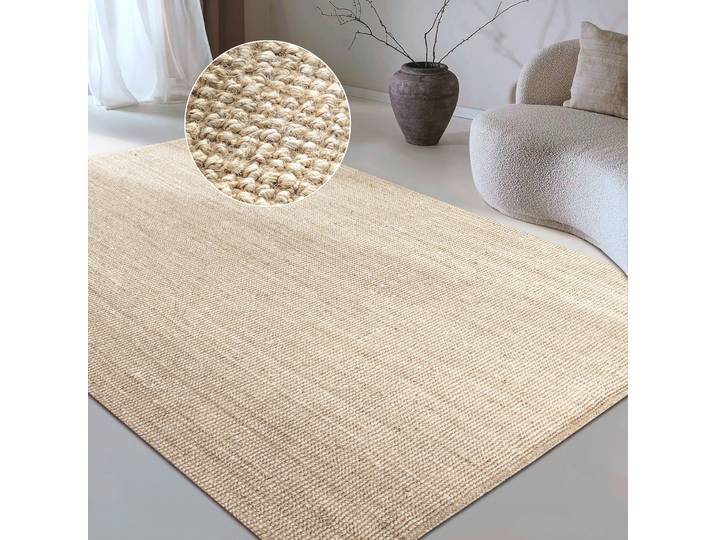 Teppich GOODPRODUCT Avot Juteteppich , beige (naturweiß), B:190cm H:10mm L:280cm, Jute, Teppiche, Teppich, 100% Jutefaser, Läufer, Esszimmer, Wohnzimmer, Skandi