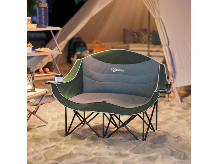Outsunny Chaise Pliante 2 Places Camping 250kg Vert