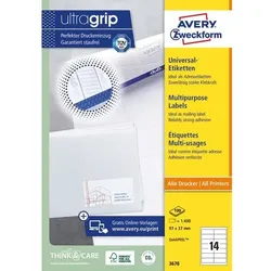 AVERY Zweckform Abziehhilfe QuickPEEL,ultragrip Universaletiketten 3678 Selbsthaftend DIN A4 Weiß 97 x 37 mm 100 Blatt à 14 Etiketten