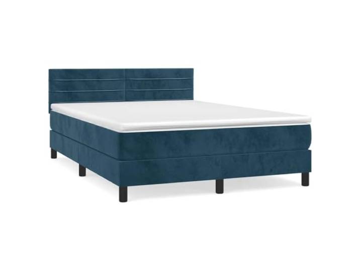 PUGYNBK Boxspringbett, Samt, Dunkelblau, 140 x 190 cm Verstellbares Kopfteil, Taschenfederkerne, mittlere Festigkeit, weicher Schutz