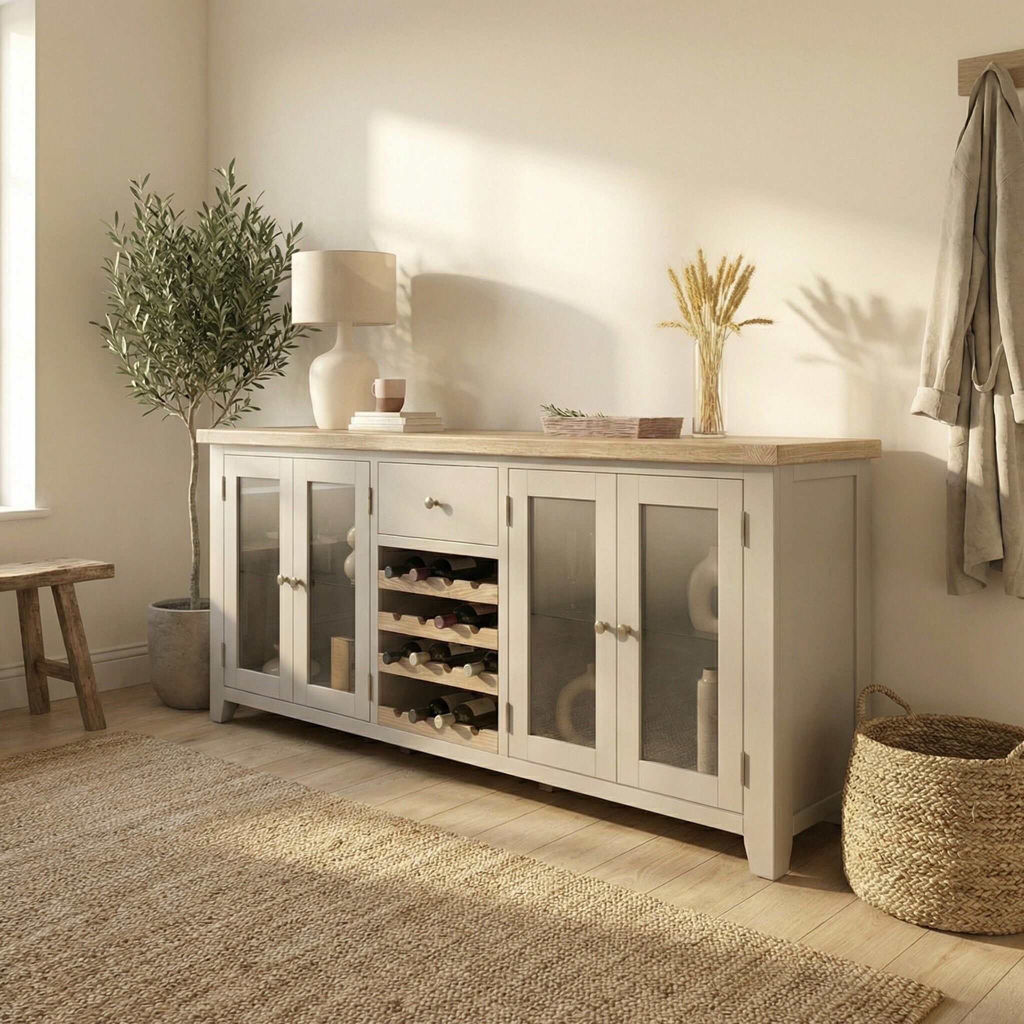 Burford Grand Sideboard with Wine Rack in Pebble Grey