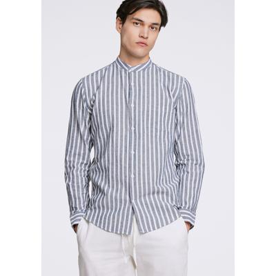 Leinenhemd LINDBERGH "Leinenhemd (Langarm) Slim Fit", Herren, Gr. M, Normalgrößen, blau (dk blau), Obermaterial: 55% Leinen, 45% Baumwolle, Hemden