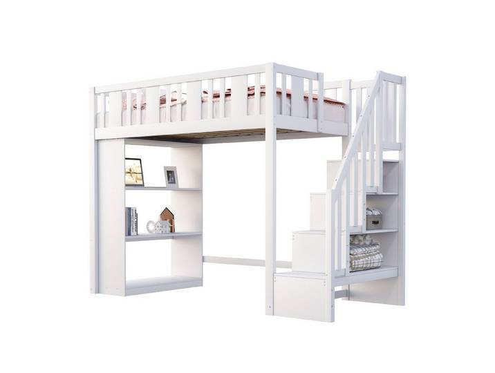 REDOM Kinderbett mit Stauraumtreppe aus Kiefernholz, Sicherheitsleiter (Hochbett mit Stauraum für Spielzeug und Schulmaterial, Etagenbett, ideal für kleine Zimmer 90x200 cm), ohne Matratze